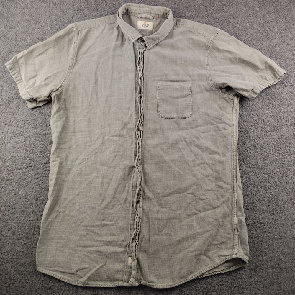Marine Layer Mens Short Sleeve Shirt Sage Green Cotton Chambray Mens Large